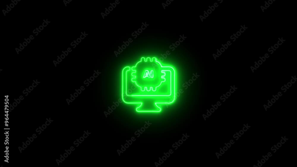 AI Factory Production Neon Icon 4K Animated Symbol on Black Background AI Factory Production Neon Icon 4K Animated Symbol on Black Background