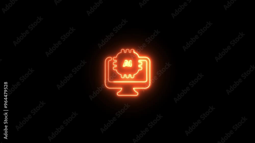 AI Factory Production Neon Icon 4K Animated Symbol on Black Background. AI Factory Production Neon Icon 4K Animated Symbol on Black Background.