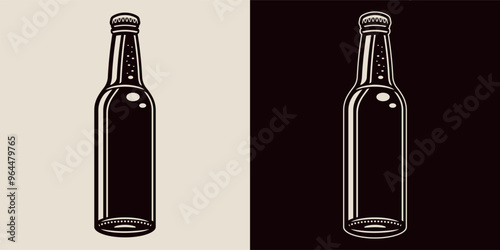 Beer bottle silhouette vector illustration in two styles, black on white and on dark background