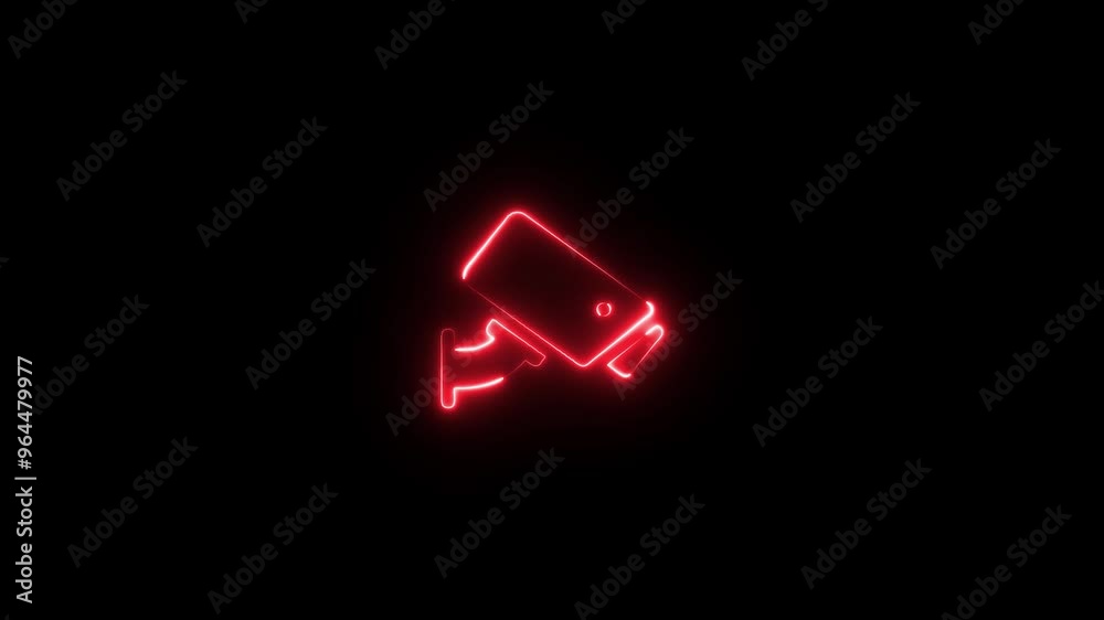 Neon glowing neon color camera video icon on black background animation. Neon glowing neon color camera video icon on black background animation.