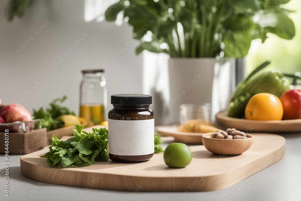 A jar of something is on a wooden cutting board A jar of something is on a wooden cutting board