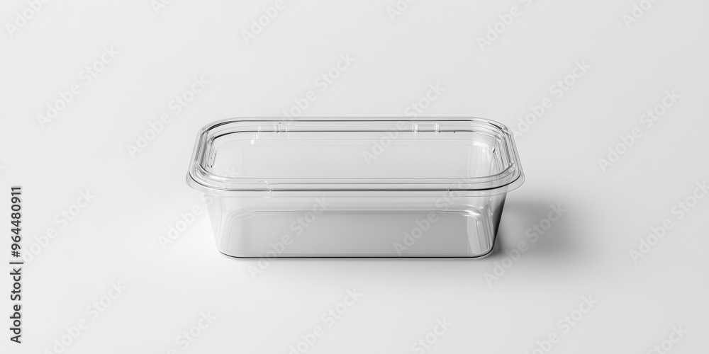 A transparent plastic snack container mockup, isolated on a clean white background A transparent plastic snack container mockup, isolated on a clean white background
