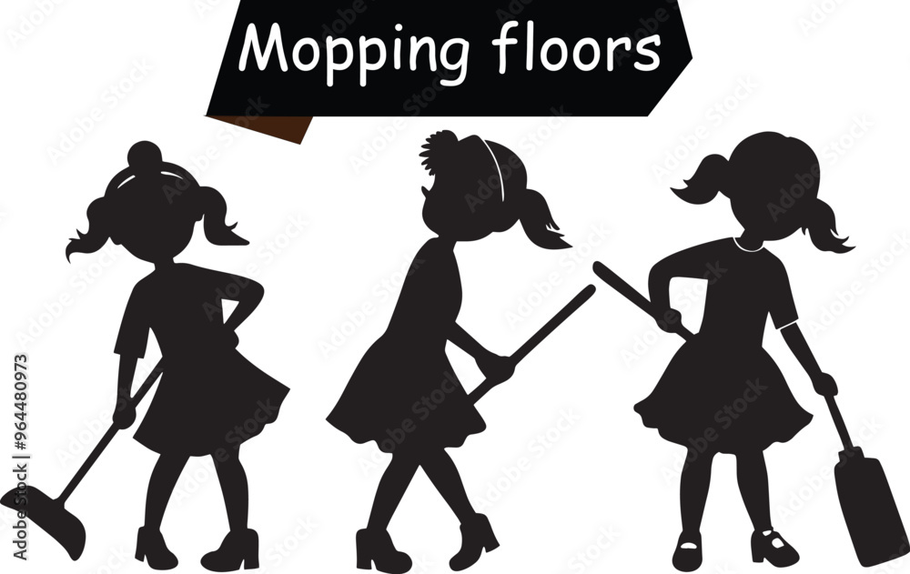 Obraz premium Mopping Floors Abstract Silhouette Vector Graphics Pack