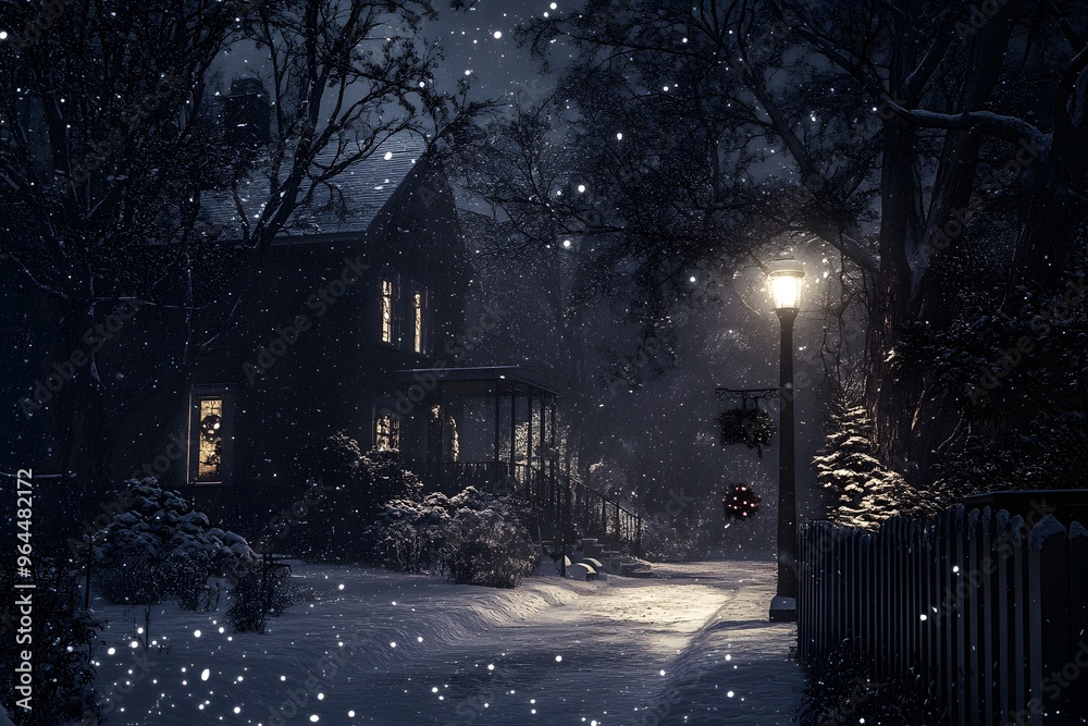Snowy Night in a Neighborhood