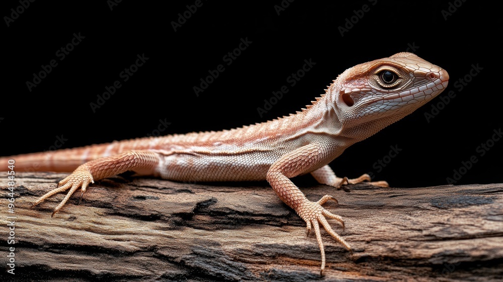 Naklejka premium A lizard is sitting on a log with its eyes closed, AI