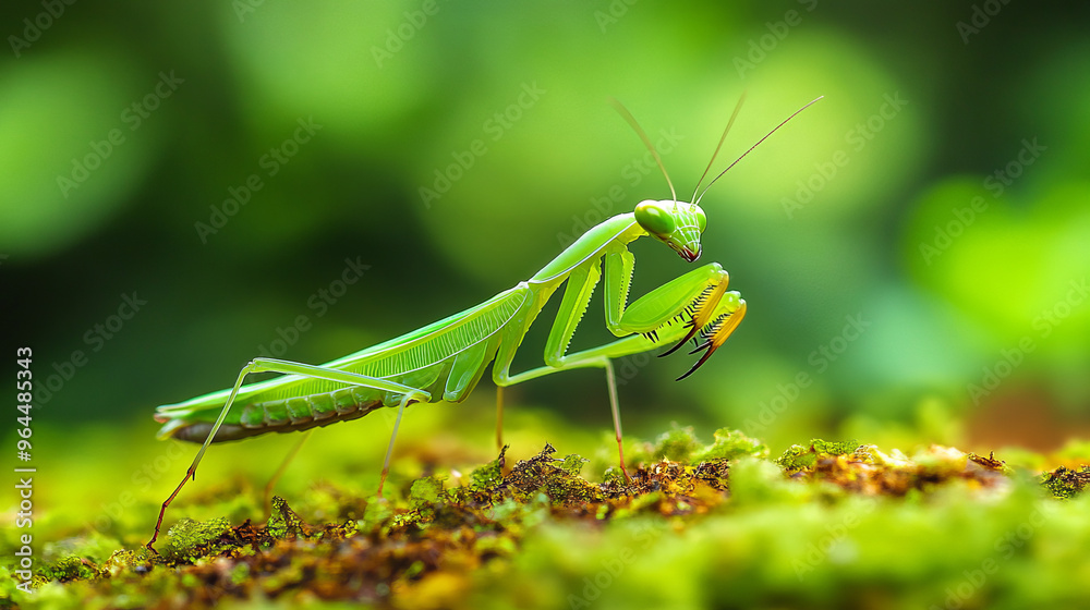 A tiny green mantis, perfect for close-up photos. A tiny green mantis, perfect for close-up photos.