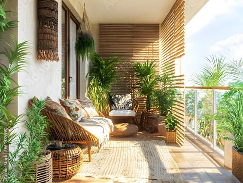Wunderschön dekorierter Balkon mit Pflanzen – Grüne Oase im urbanen Raum photo