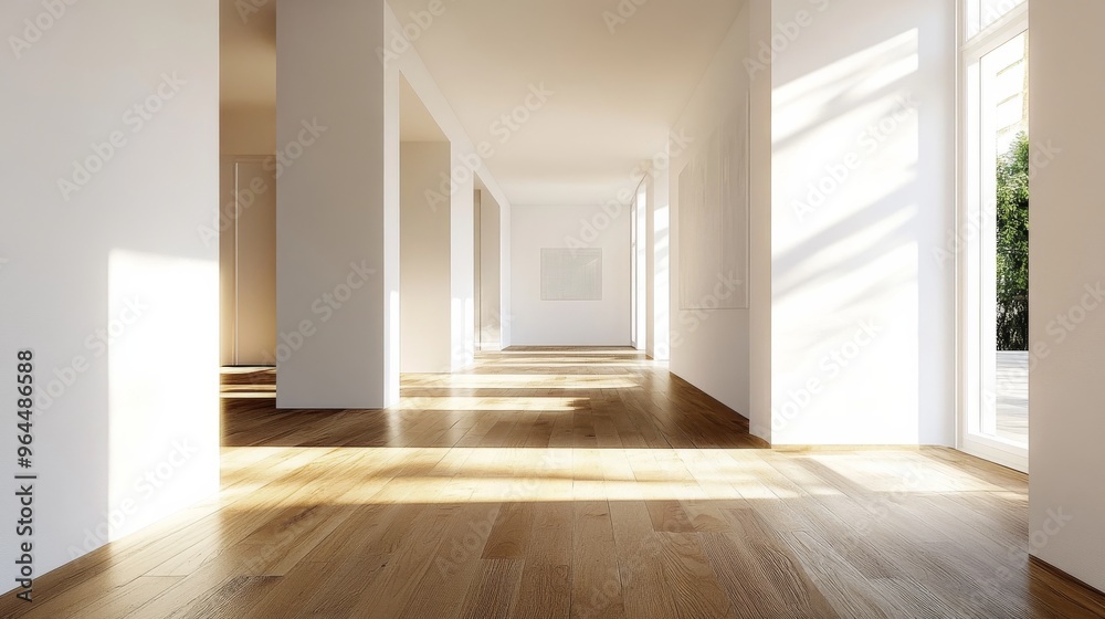 Spacious hall, white walls, wood floor Spacious hall, white walls, wood floor