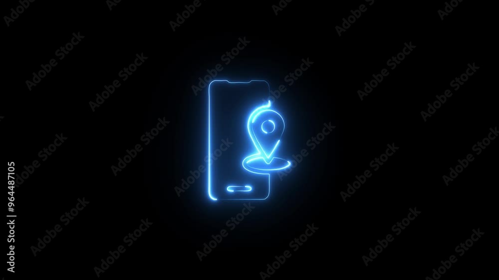 Neon glowing brown color start point icon on black background animation. Neon glowing brown color start point icon on black background animation.