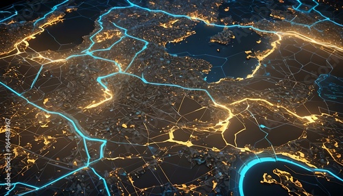 digital illustrated map showing abstract city networks