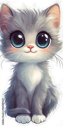 cute cat fluffy kitten adorable pet blue eyes cartoon cat digital art playful kitten furry animal kitten portrait soft fur whimsical art cute animal illustration smiling kitten 