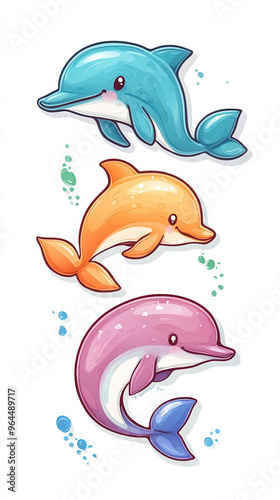 dolphin sea life marine animal cute ocean illustration aquatic friendly playful color cartoon digital art watercolor marine mammals ocean creatures summer tropical  photo