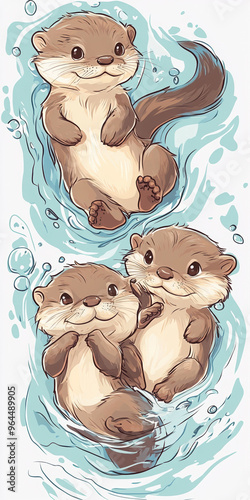 otters cute animals characters cartoons water playful adorable wildlife illustration aqua art nature baby animals swimming furry sea life fun aquatic friends family