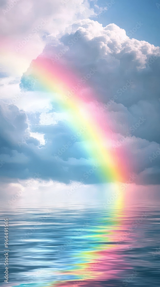 Rainbow Reflected in Calm Water.