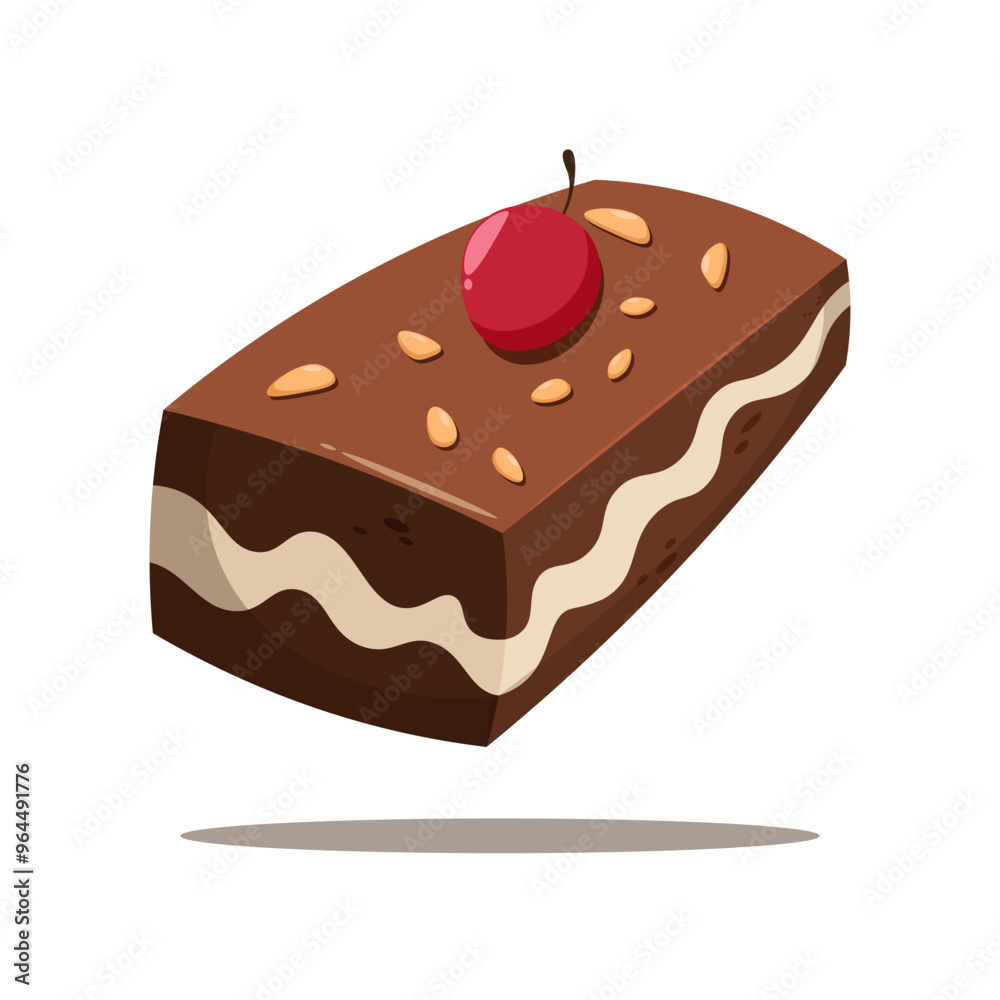 Vector chocolate cake with nuts and cherry topping Vector chocolate cake with nuts and cherry topping