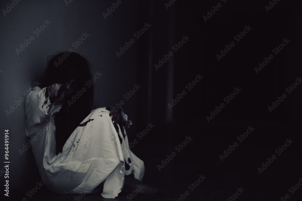 Portrait of asian woman make up ghost,Scary horror scene for background,Halloween festival concept,Ghost movies poster,angry spirit in the apartment Portrait of asian woman make up ghost,Scary horror scene for background,Halloween festival concept,Ghost movies poster,angry spirit in the apartment