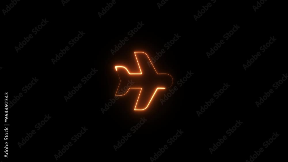 Plane neon sign appear in center and disappear after some time. Animated blue neon icon on black background. Looped animation. Plane neon sign appear in center and disappear after some time. Animated blue neon icon on black background. Looped animation.