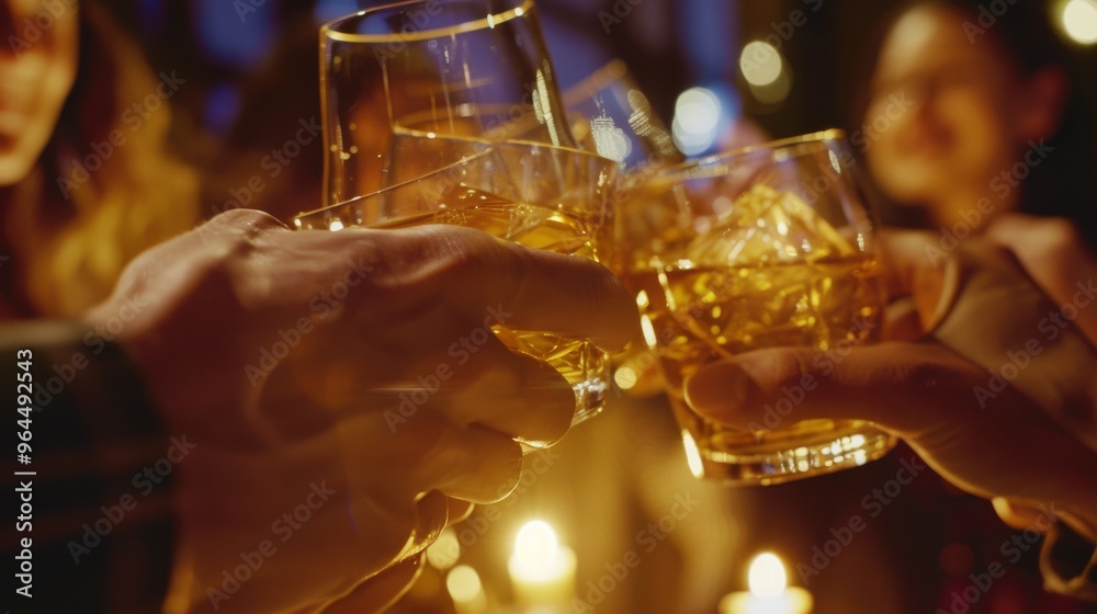 Friends clink their glasses in a toast over a warmly lit dinner table, basking in the camaraderie and joy of a lively evening celebration. Friends clink their glasses in a toast over a warmly lit dinner table, basking in the camaraderie and joy of a lively evening celebration.