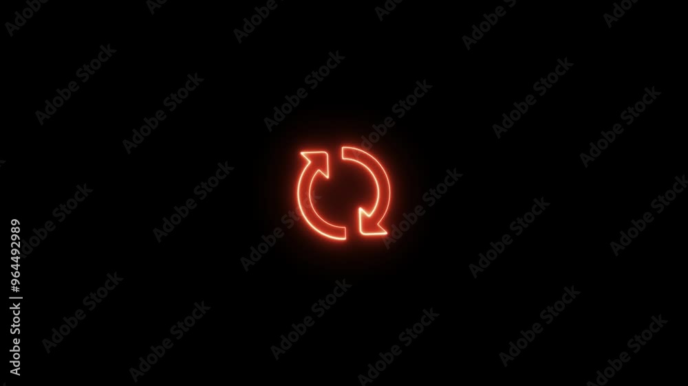 Neon refresh sign icon with Circle arrow rotation animated on black background.
