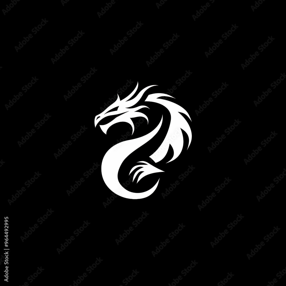 Close up of simple minimalist dragon logo with thick lines Close up of simple minimalist dragon logo with thick lines