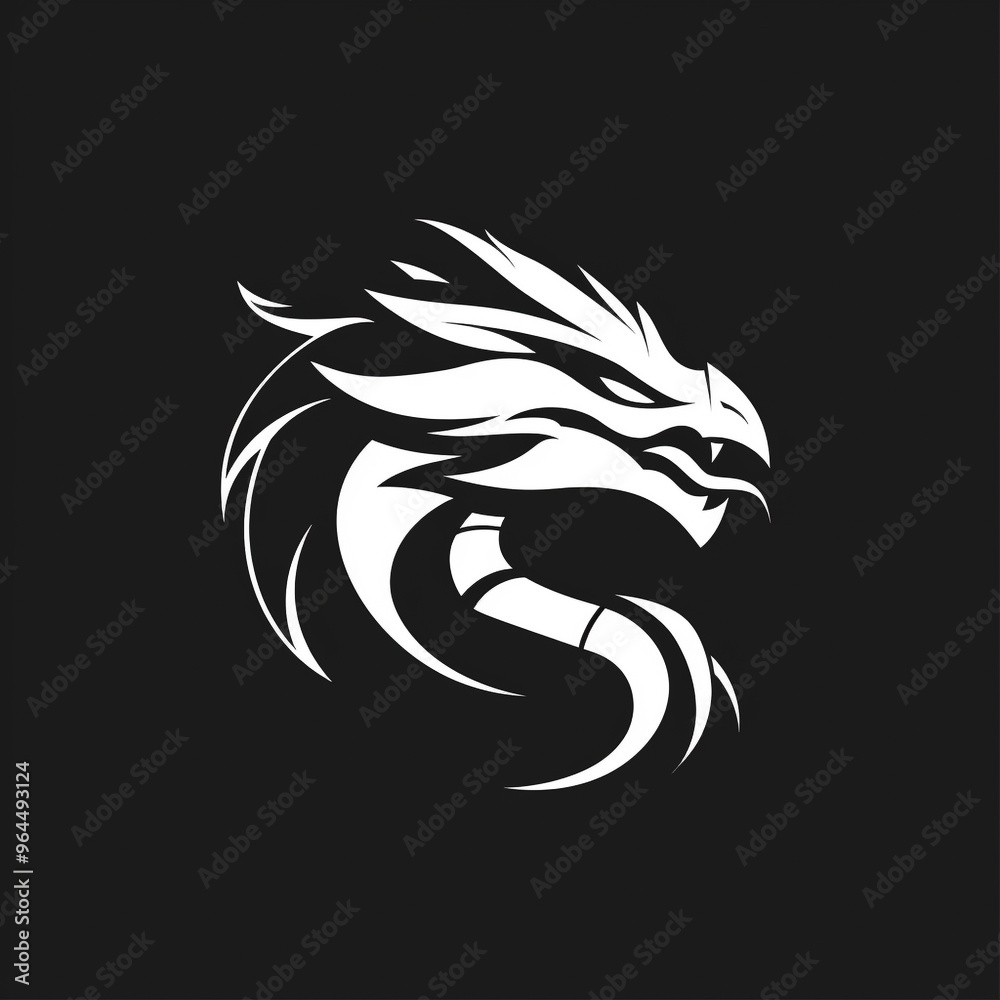 Close up of simple minimalist dragon logo with thick lines Close up of simple minimalist dragon logo with thick lines