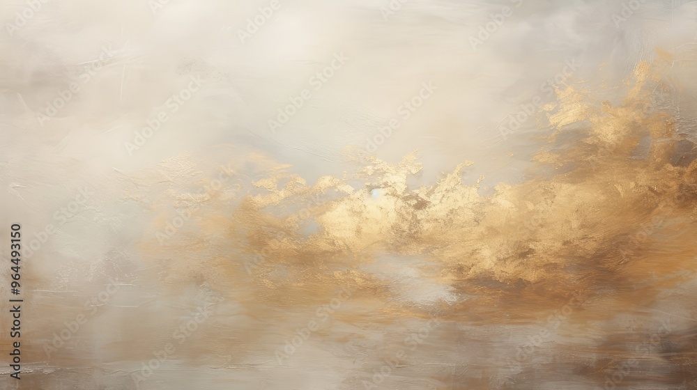 Naklejka premium A serene abstract landscape featuring soft clouds and warm golden tones, evoking tranquility and contemplation.