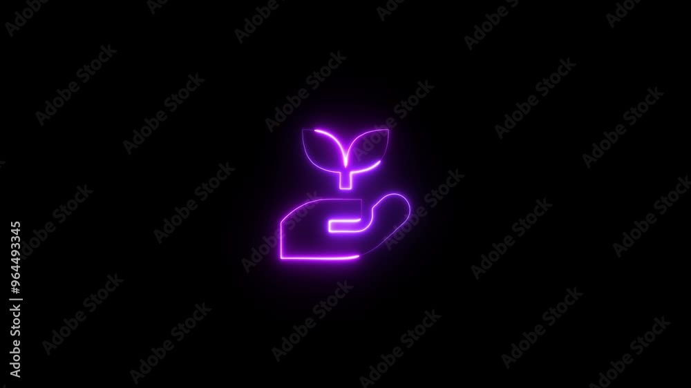 Business grow chart with hand neon glow line animated on tree icon.