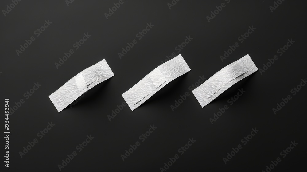 Three white plastic straps neatly placed in parallel on a black background, emphasizing order and simplicity. Three white plastic straps neatly placed in parallel on a black background, emphasizing order and simplicity.
