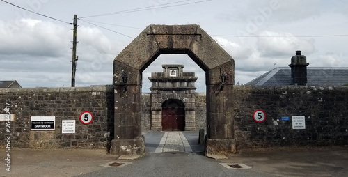 Princetown, Dartmoor, Devon, England: The front entrance to Dartmoor Prison (HMP Dartmoor); at the time of this photo all prisoners had been removed from the jail regarding fears of Radon gas.