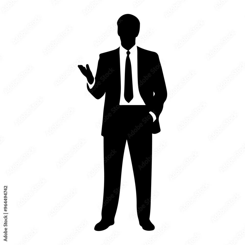a business man standing with stylish presentation mode vector silhouette a business man standing with stylish presentation mode vector silhouette