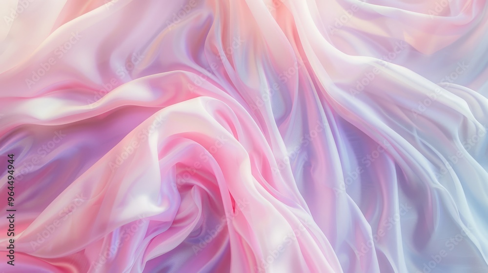 Soft, flowing fabric cascades in shades of pink and lavender, evoking a sense of elegance and delicateness.