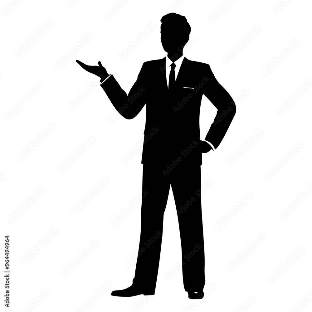a business man standing with stylish presentation mode vector silhouette a business man standing with stylish presentation mode vector silhouette