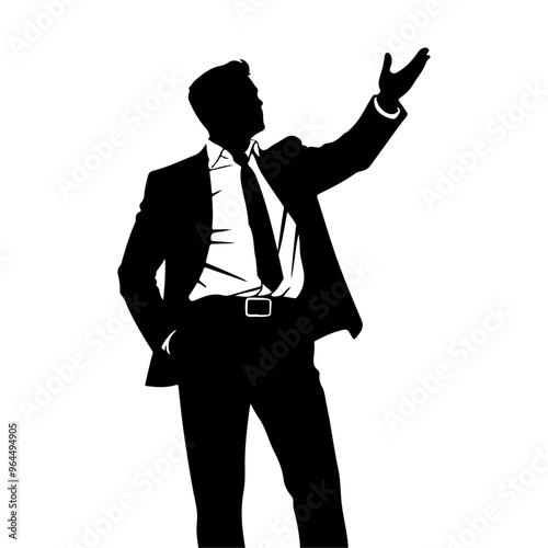 a business man standing with stylish presentation mode vector silhouette