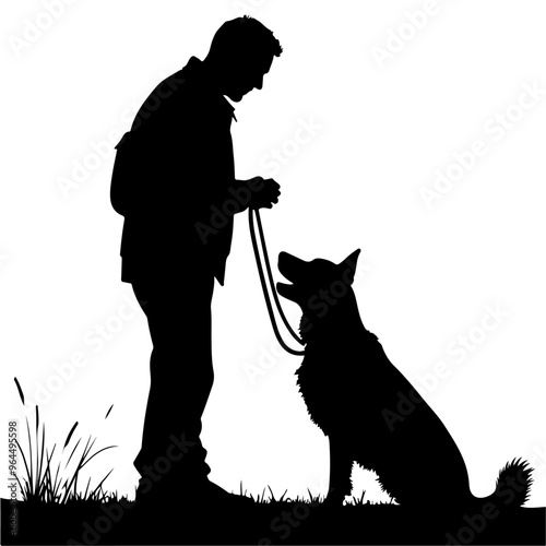 a man holding a dog and care him vector silhouette, isolated white background