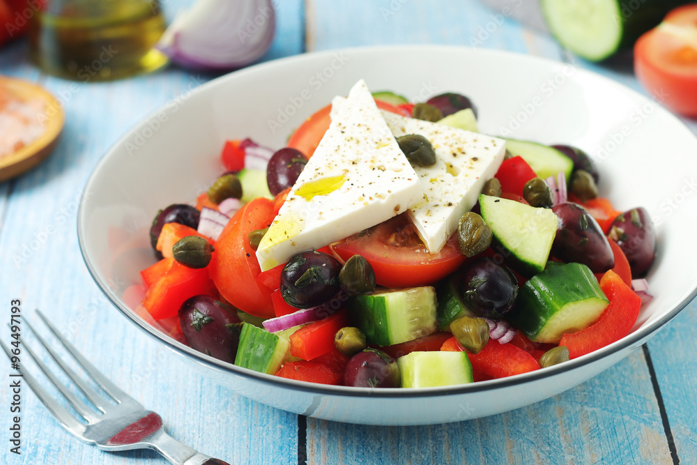 A bowl with traditional Greek salad Horiatiki