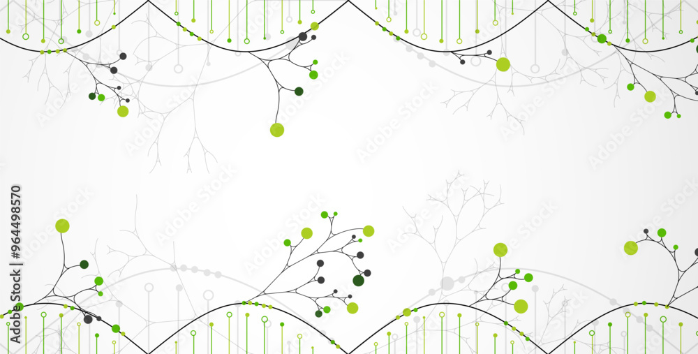 Obraz premium Scientific medical background with abstract image of dna molecule and tree branches. Hand drawn vector illustration.
