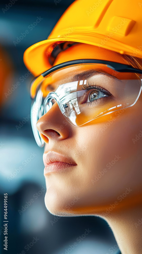 Macro view of protective eyewear being worn, with reflections of industrial training materials visible Macro view of protective eyewear being worn, with reflections of industrial training materials visible