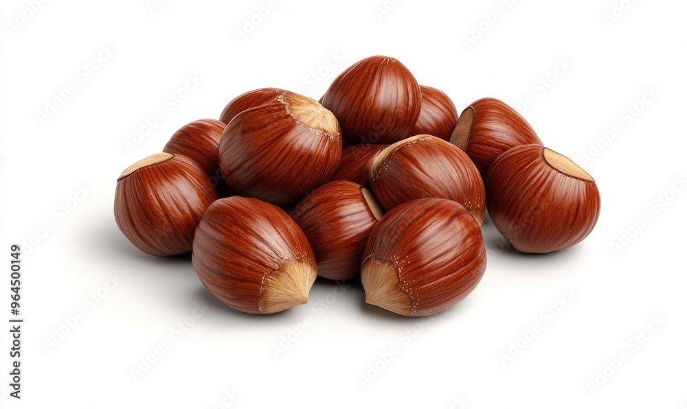 Close-up image of fresh, whole hazelnuts with a smooth brown shell, perfect for culinary use or healthy snacking. Close-up image of fresh, whole hazelnuts with a smooth brown shell, perfect for culinary use or healthy snacking.