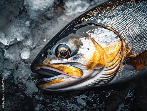 trout isolated on metal background