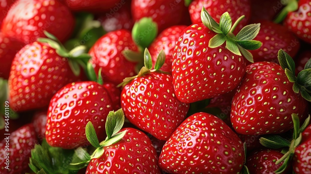 Close-up of fresh ripe strawberries with green leaves, showcasing vibrant red color and texture, perfect for summer and healthy eating concepts. Close-up of fresh ripe strawberries with green leaves, showcasing vibrant red color and texture, perfect for summer and healthy eating concepts.