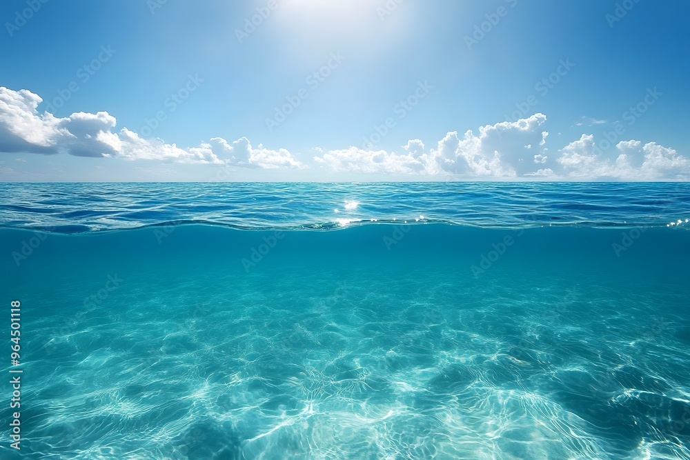 Fototapeta premium Ruhige und klare Wasseroberfläche unter blauem Himmel – Friedliche Meereslandschaft