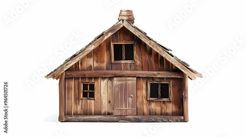 Wooden house isolated on white background with clipping path