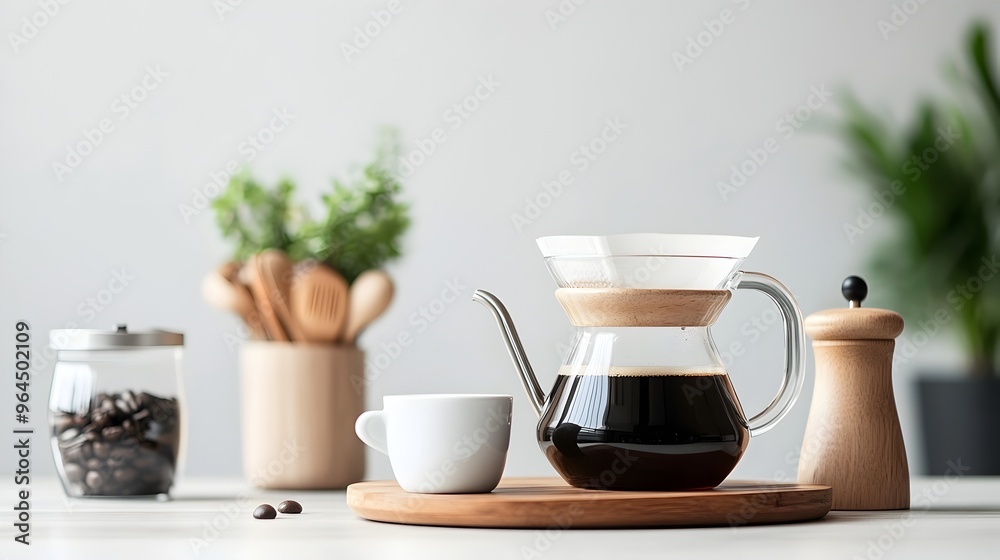 Fototapeta premium Modern Coffee Brewing Gadgets in a Minimalist Kitchen Setting