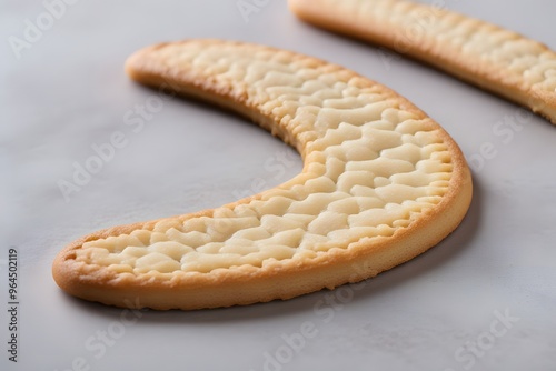 A thin and crispy French langue de chat cookie in an elegant curved shape, Ai Generated photo