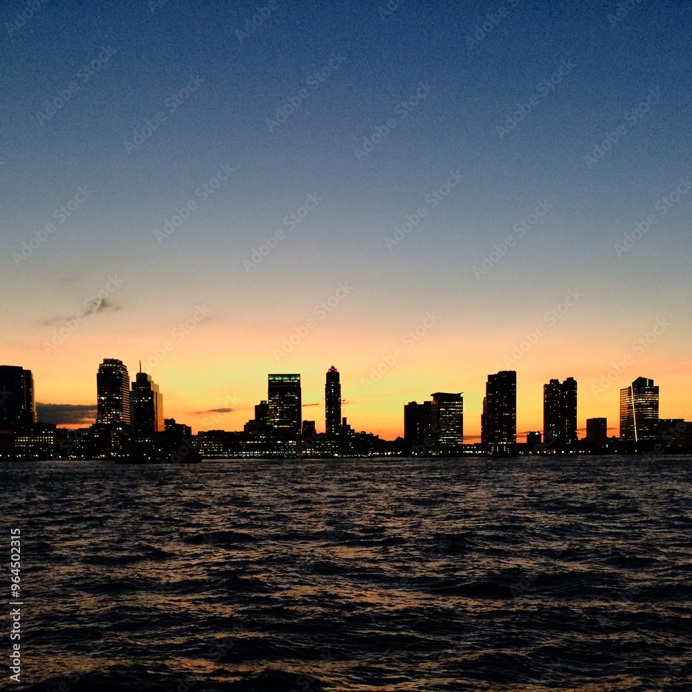 city skyline at sunset