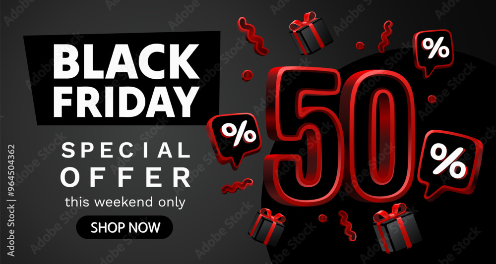 Black Friday 50 percent, special offer, discount flyer. Vector illustration Black Friday 50 percent, special offer, discount flyer. Vector illustration
