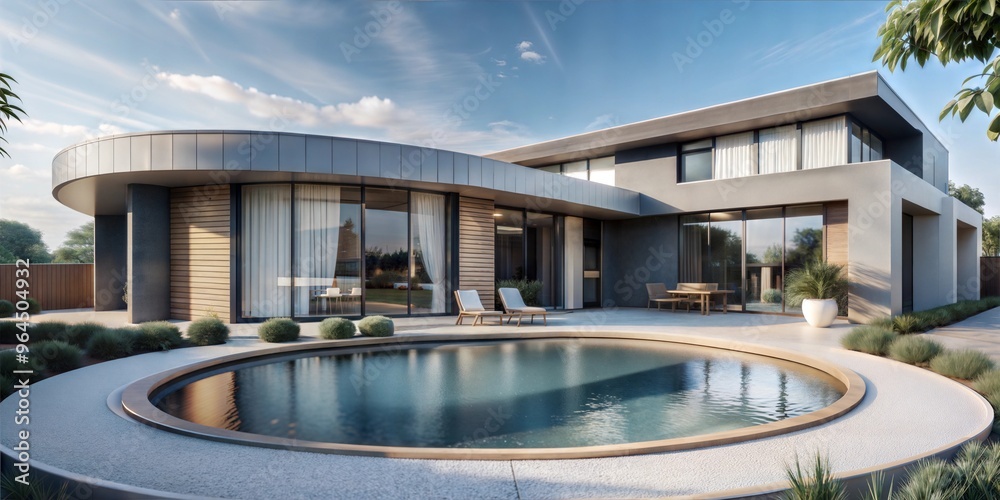 Fototapeta premium Modern house with a pond