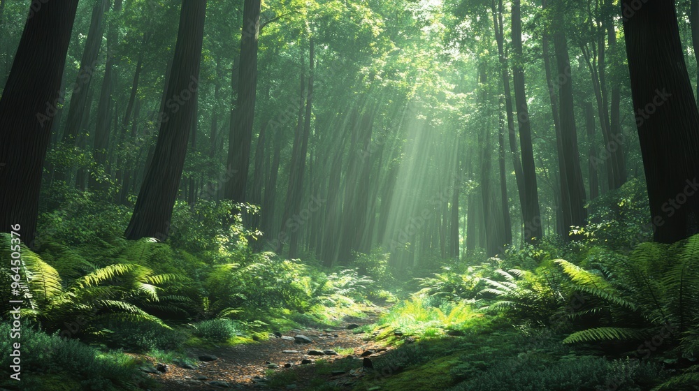 Serene Exploration of an Ancient Forest on a Sunny Summer Day Serene Exploration of an Ancient Forest on a Sunny Summer Day