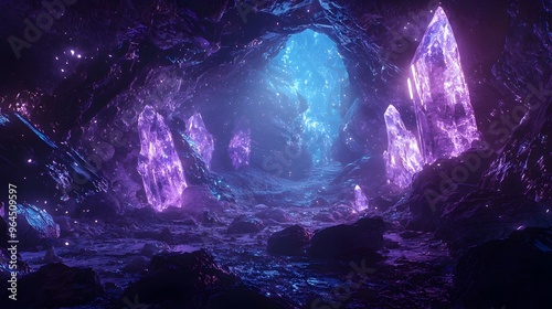 Mesmerizing Glowing Crystal Cave in Mysterious Fantasy Realms
