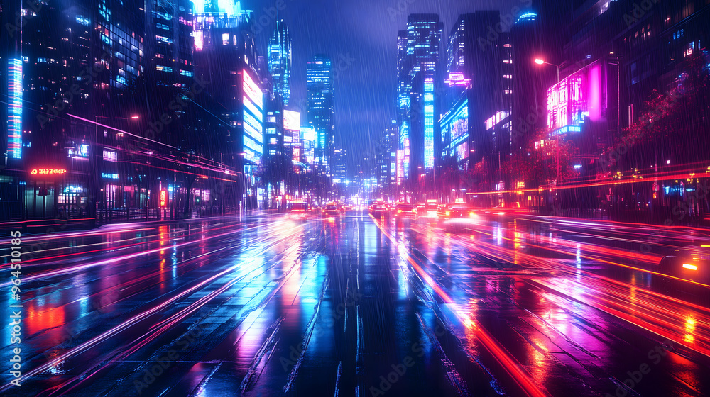夜晚繁华都市中车流与建筑光影交错 夜晚繁华都市中车流与建筑光影交错